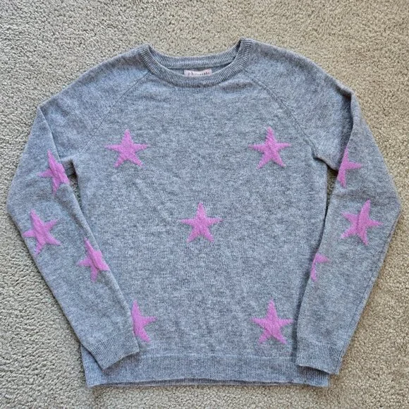 NWOT Philosophy Cashmere Sweater Grey With Lavender Stars Purple - Picture 1 of 9